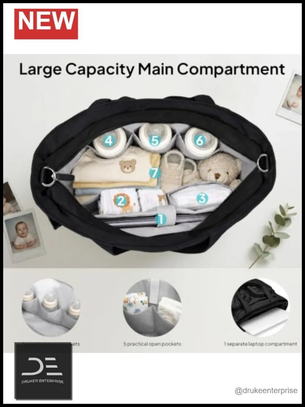 Quilted Puffer Diaper Bag Tote with Insulated Pockets, Hospital Bag